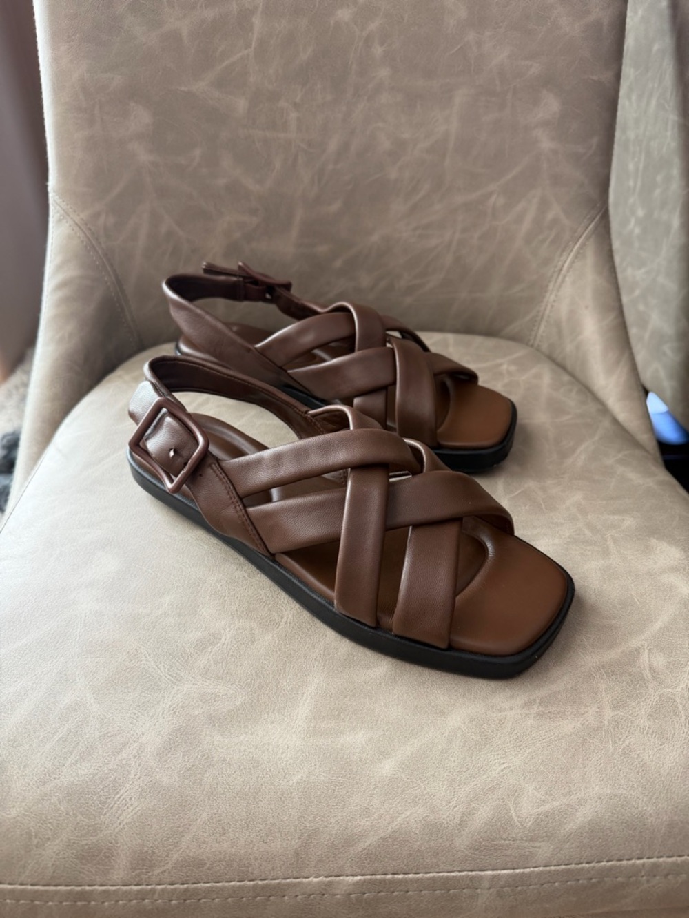Vince Rexx Brown Leather Braided Slingback Sandals - Picture 3 of 8